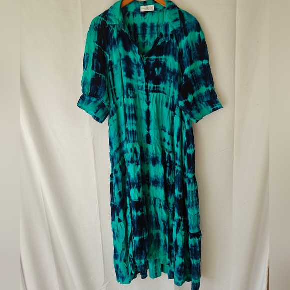 Natural Life Rebecca Midi Dress Turquoise Navy Tie Dye Size XL Women's - Picture 2 of 12